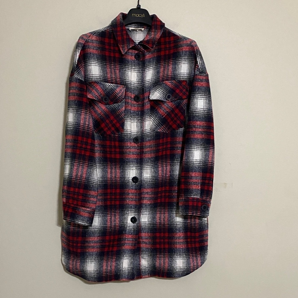 Eesome Black red Plaid shacket women M comfy office casual fall Y2K button down